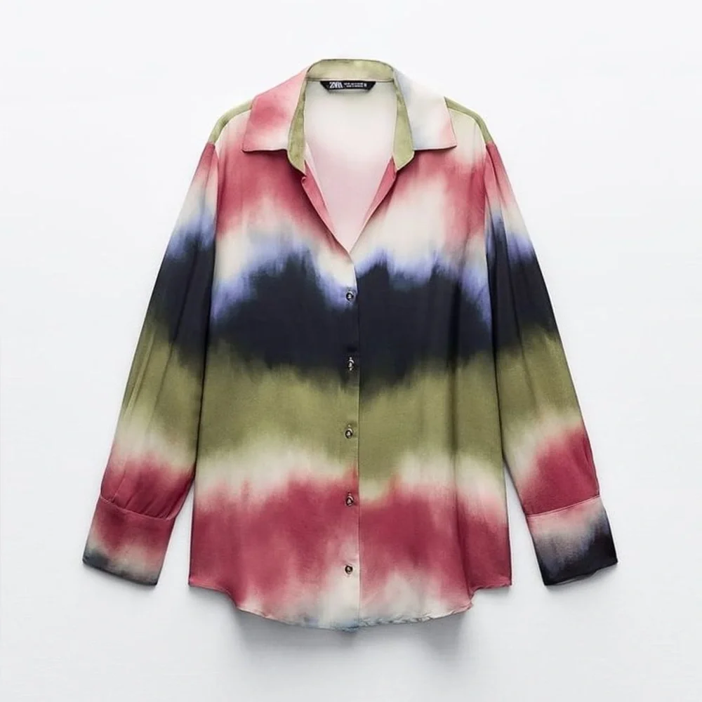 Zara womens Multicolor Tie-Dye dopamine viscose Shirt XL - Picture 2 of 8